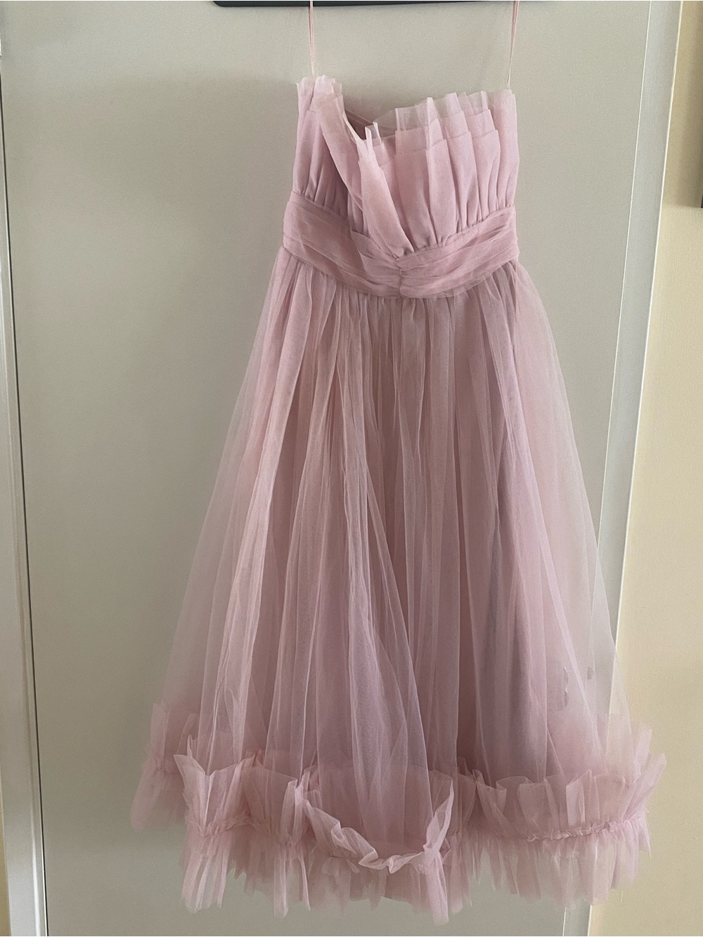 Women's Pink Tulle Maxi Dress with Spaghetti Straps